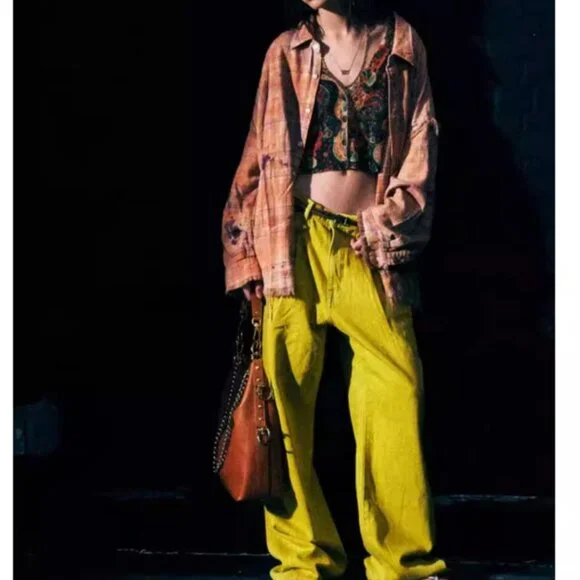 NWT R13 Damon Wide Leg 24/25/26/27 Vibrant Yellow - Picture 4 of 10